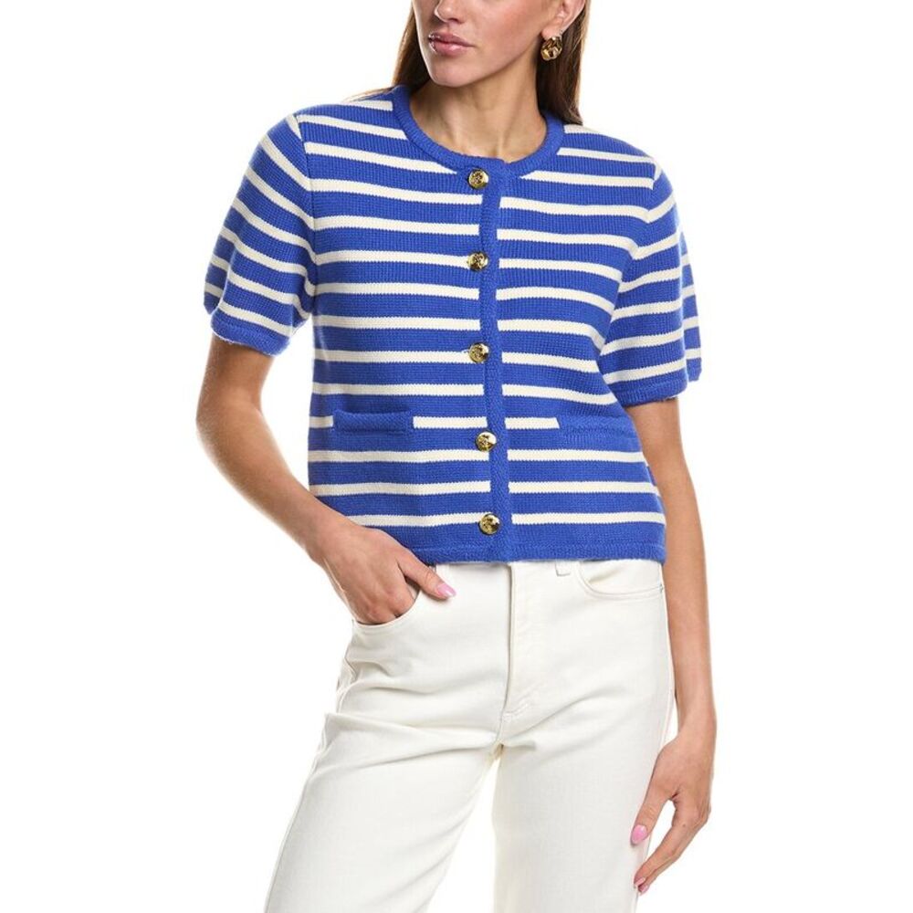 English Factory Womens  Knit Striped Wool-Blend Cardigan, Blue